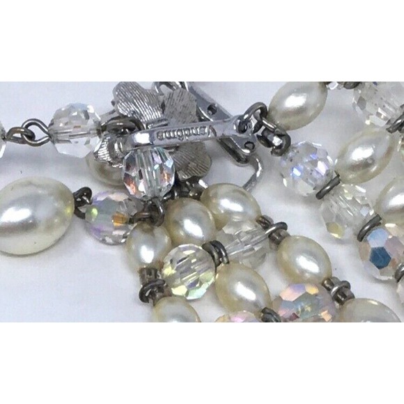 Vendome Faux Pearl Bib & AB Crystal Beads Vintage Runway Statement Necklace Set - Picture 6 of 6